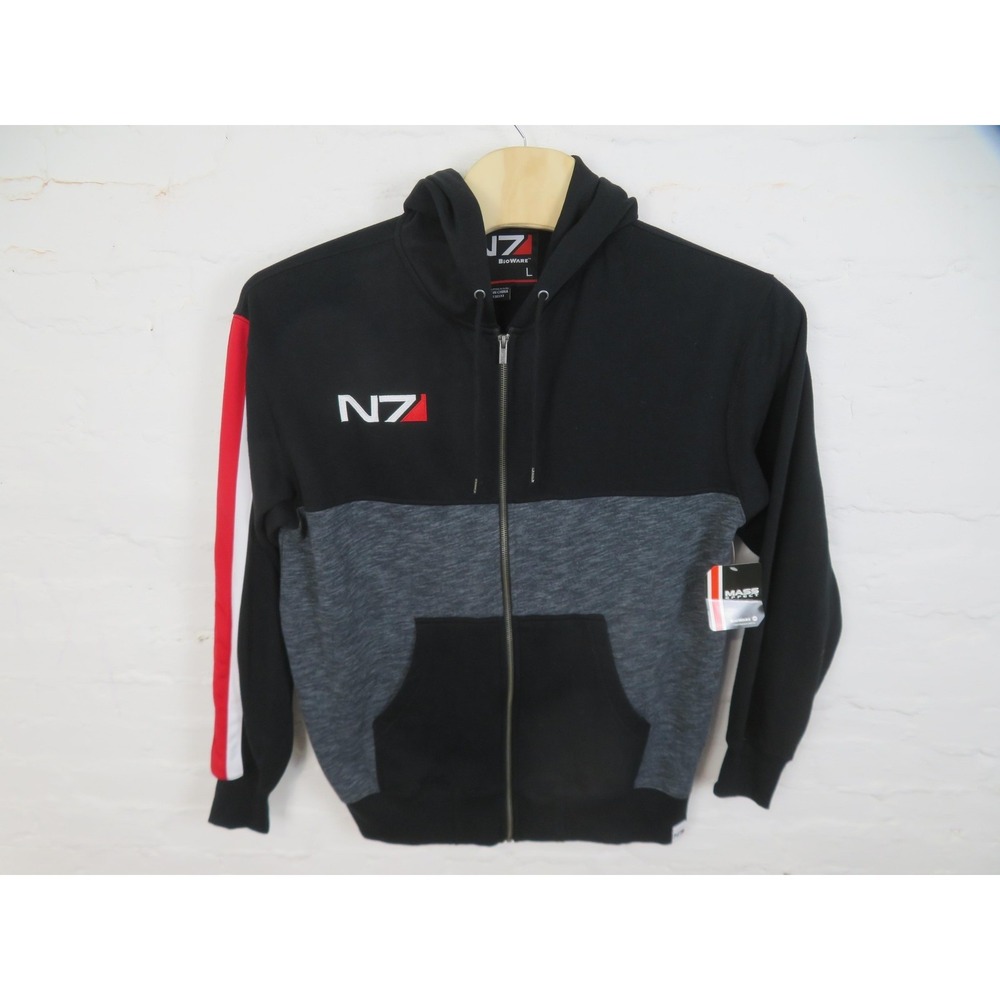 Mass Effect N7 Spectre Elite BioWare Hoodie Mens Large Black Sweatshirt Full Zip